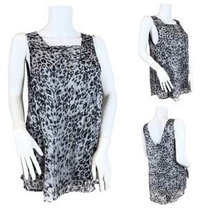 ELLA MOSS Grey Leopard Metallic Thread Tank Too SZ M $148